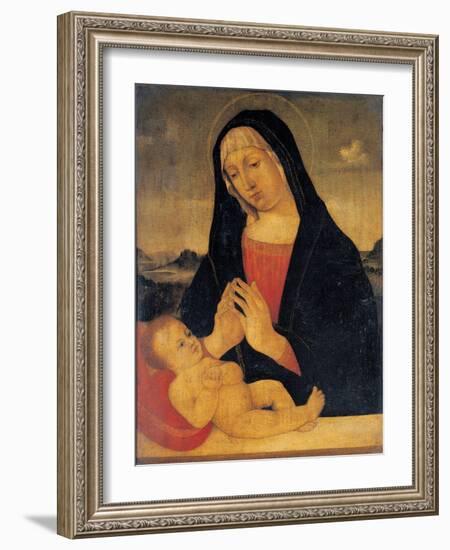 Madonna Adoring the Sleeping,17th c. copy from 15th c. Bellini Giovanni. Brera Art Gallery, Milan-Giovanni Bellini-Framed Art Print