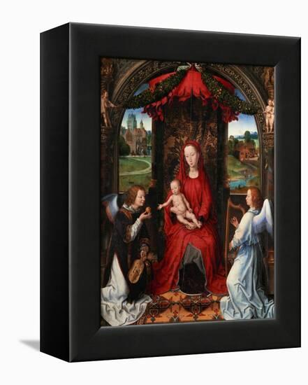 Madonna and Child, Angel with Violin in His Hand; Landscape with Farmhouse and Castle-Hans Memling-Framed Premier Image Canvas