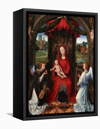 Madonna and Child, Angel with Violin in His Hand; Landscape with Farmhouse and Castle-Hans Memling-Framed Premier Image Canvas