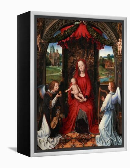 Madonna and Child, Angel with Violin in His Hand; Landscape with Farmhouse and Castle-Hans Memling-Framed Premier Image Canvas