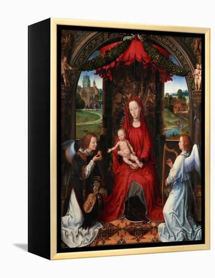 Madonna and Child, Angel with Violin in His Hand; Landscape with Farmhouse and Castle-Hans Memling-Framed Premier Image Canvas