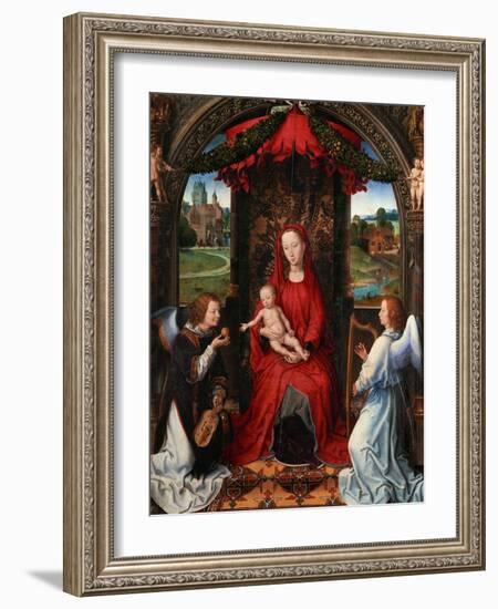 Madonna and Child, Angel with Violin in His Hand; Landscape with Farmhouse and Castle-Hans Memling-Framed Giclee Print