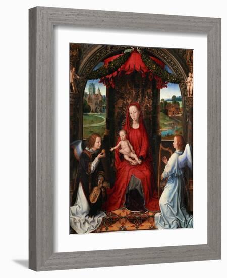 Madonna and Child, Angel with Violin in His Hand; Landscape with Farmhouse and Castle-Hans Memling-Framed Giclee Print