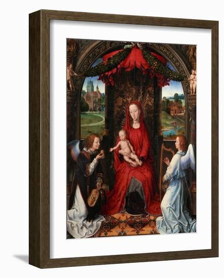 Madonna and Child, Angel with Violin in His Hand; Landscape with Farmhouse and Castle-Hans Memling-Framed Giclee Print