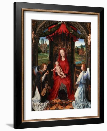 Madonna and Child, Angel with Violin in His Hand; Landscape with Farmhouse and Castle-Hans Memling-Framed Giclee Print