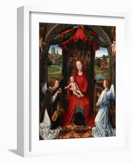 Madonna and Child, Angel with Violin in His Hand; Landscape with Farmhouse and Castle-Hans Memling-Framed Giclee Print