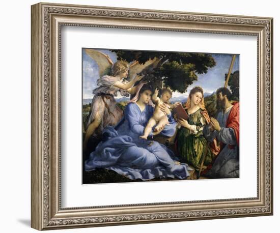 Madonna and Child Between Saints Catherine of Alexandria and Thomas-Lorenzo Lotto-Framed Giclee Print