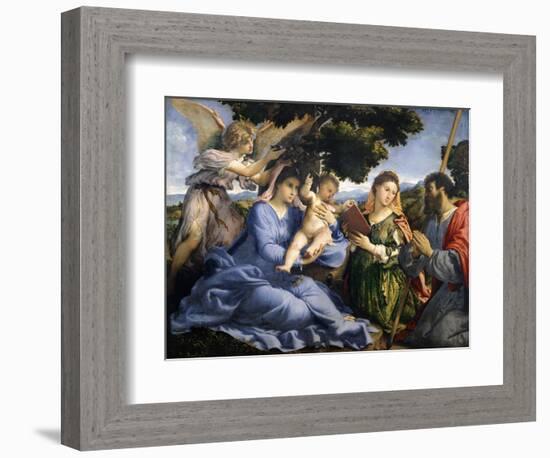 Madonna and Child Between Saints Catherine of Alexandria and Thomas-Lorenzo Lotto-Framed Giclee Print