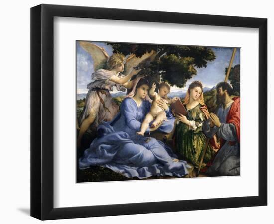 Madonna and Child Between Saints Catherine of Alexandria and Thomas-Lorenzo Lotto-Framed Giclee Print