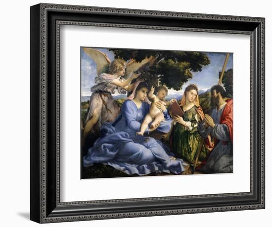 Madonna and Child Between Saints Catherine of Alexandria and Thomas-Lorenzo Lotto-Framed Giclee Print