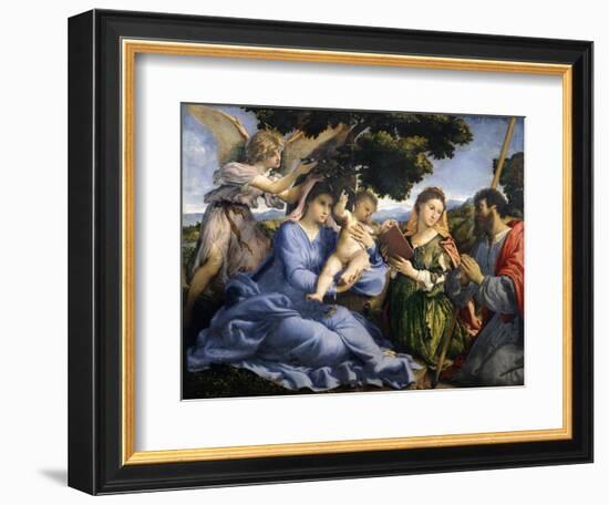 Madonna and Child Between Saints Catherine of Alexandria and Thomas-Lorenzo Lotto-Framed Giclee Print