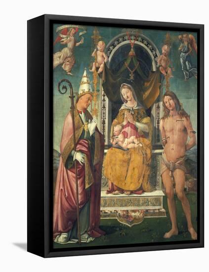 Madonna and Child Between Saints Fabian and Sebastian-Bartolomeo Della Gatta-Framed Premier Image Canvas