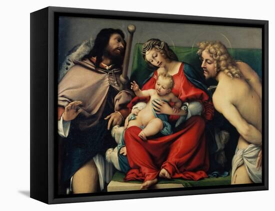 Madonna and Child Between Saints Roch and Sebastian-Lorenzo Lotto-Framed Premier Image Canvas