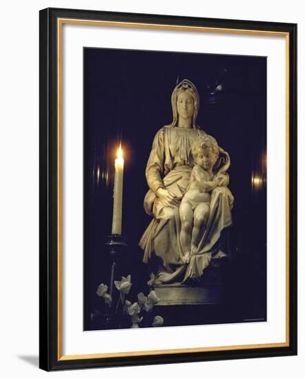Madonna and Child by Michelangelo in Church of Notre Dame, Bruges-Gjon Mili-Framed Photographic Print