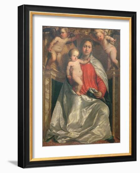 Madonna and Child Crowned by Two Angels, C.1530-Girolamo Romanino-Framed Giclee Print