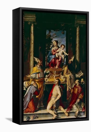 Madonna and Child Enthroned with Saint Anthony-Bartolomeo Passarotti-Framed Premier Image Canvas