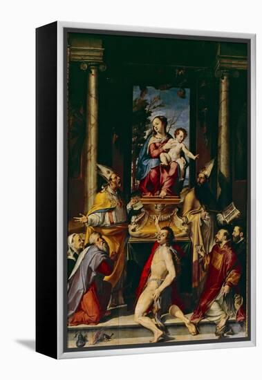 Madonna and Child Enthroned with Saint Anthony-Bartolomeo Passarotti-Framed Premier Image Canvas