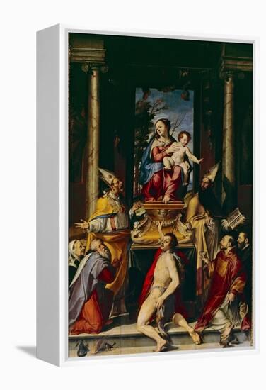 Madonna and Child Enthroned with Saint Anthony-Bartolomeo Passarotti-Framed Premier Image Canvas