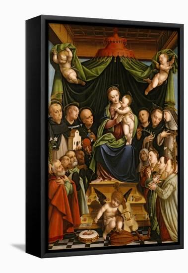 Madonna and Child Enthroned with Saints and Donors, 1552-Bernardino Lanino-Framed Premier Image Canvas