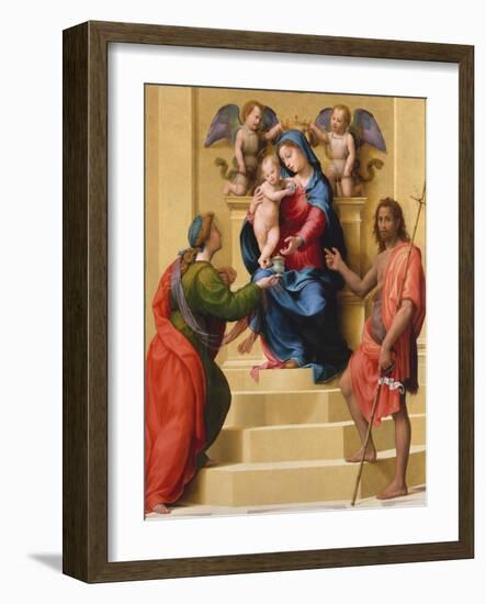 Madonna and Child Enthroned with Saints Mary Magdalen and John the Baptist, c.1523-Giuliano Bugiardini-Framed Giclee Print