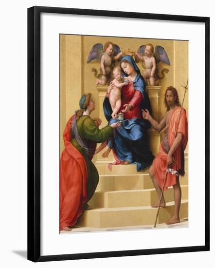 Madonna and Child Enthroned with Saints Mary Magdalen and John the Baptist, c.1523-Giuliano Bugiardini-Framed Giclee Print