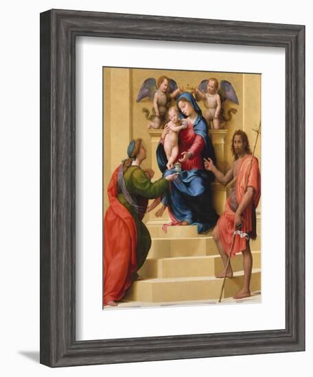 Madonna and Child Enthroned with Saints Mary Magdalen and John the Baptist, c.1523-Giuliano Bugiardini-Framed Giclee Print