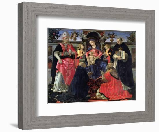 Madonna and Child Enthroned with St. Dionysius, Aeropagita, Domenic, Clement and Aquinas, c.1483-Domenico Ghirlandaio-Framed Giclee Print