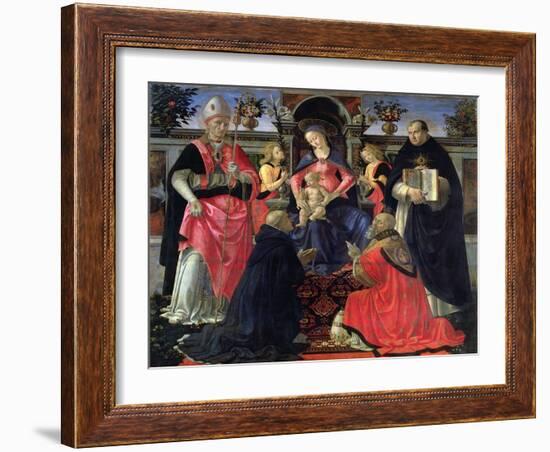 Madonna and Child Enthroned with St. Dionysius, Aeropagita, Domenic, Clement and Aquinas, c.1483-Domenico Ghirlandaio-Framed Giclee Print