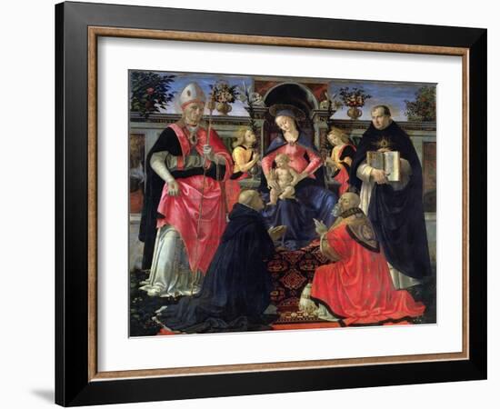 Madonna and Child Enthroned with St. Dionysius, Aeropagita, Domenic, Clement and Aquinas, c.1483-Domenico Ghirlandaio-Framed Giclee Print