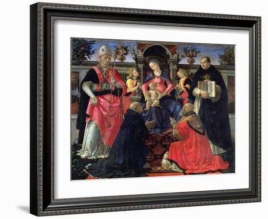 Madonna and Child Enthroned with St. Dionysius, Aeropagita, Domenic, Clement and Aquinas, c.1483-Domenico Ghirlandaio-Framed Giclee Print