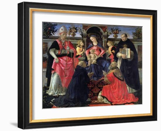 Madonna and Child Enthroned with St. Dionysius, Aeropagita, Domenic, Clement and Aquinas, c.1483-Domenico Ghirlandaio-Framed Giclee Print