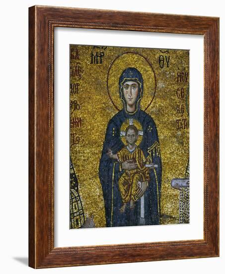 Madonna and Child, from the Votive Mosaic in the South Gallery, Byzantine, 12th Century-null-Framed Giclee Print