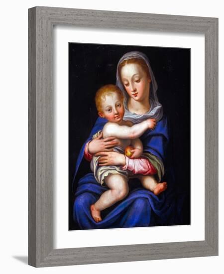 Madonna and Child (Oil on Silvered Copper)-Alessandro Allori-Framed Giclee Print