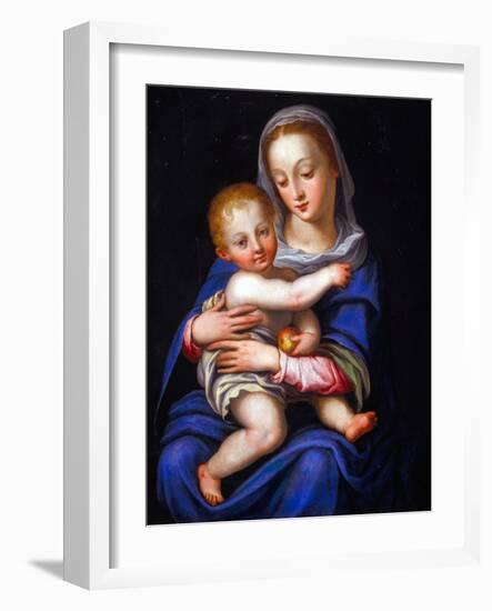 Madonna and Child (Oil on Silvered Copper)-Alessandro Allori-Framed Giclee Print