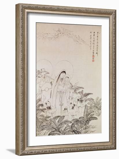 Madonna and Child (Pen and Ink on Paper)-Chinese-Framed Giclee Print