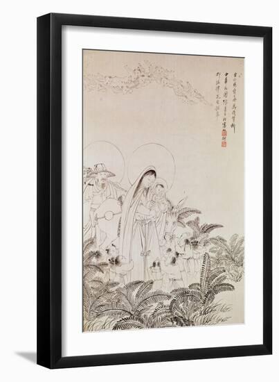 Madonna and Child (Pen and Ink on Paper)-Chinese-Framed Giclee Print