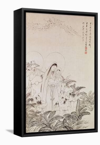 Madonna and Child (Pen and Ink on Paper)-Chinese-Framed Premier Image Canvas