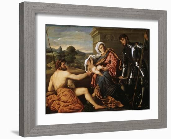 Madonna and Child, Saint John the Baptist and Saint George, Early 1530S-Paris Bordone-Framed Giclee Print