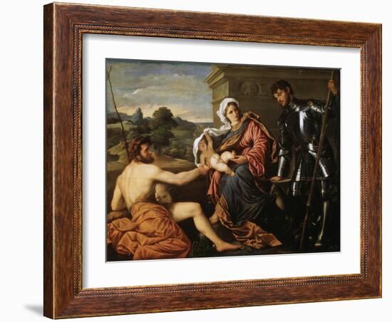 Madonna and Child, Saint John the Baptist and Saint George, Early 1530S-Paris Bordone-Framed Giclee Print