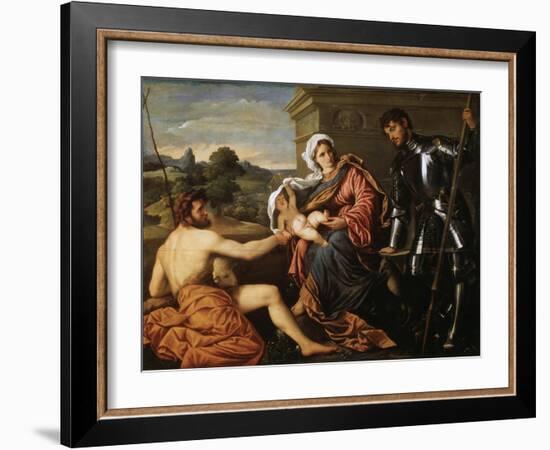 Madonna and Child, Saint John the Baptist and Saint George, Early 1530S-Paris Bordone-Framed Giclee Print