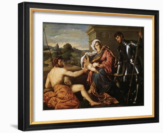 Madonna and Child, Saint John the Baptist and Saint George, Early 1530S-Paris Bordone-Framed Giclee Print