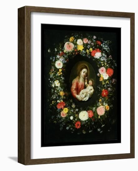 Madonna and Child Surrounded by a Garland of Flowers-Jan Brueghel the Younger-Framed Giclee Print