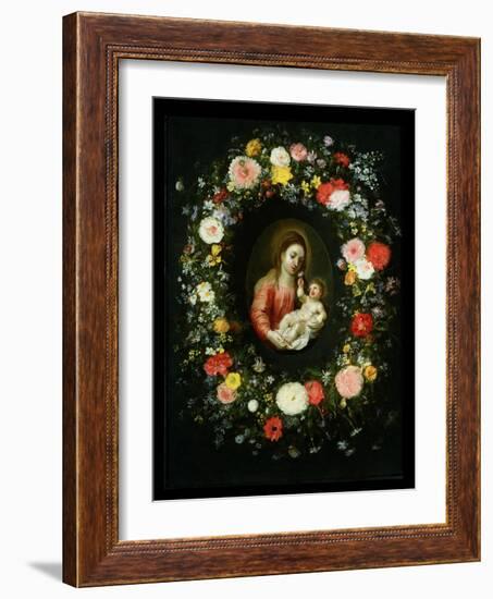 Madonna and Child Surrounded by a Garland of Flowers-Jan Brueghel the Younger-Framed Giclee Print