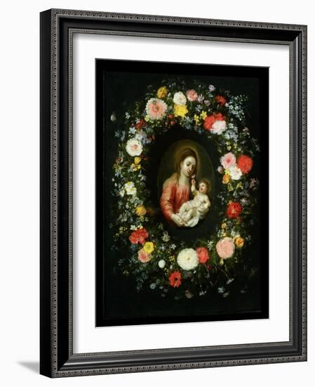 Madonna and Child Surrounded by a Garland of Flowers-Jan Brueghel the Younger-Framed Giclee Print