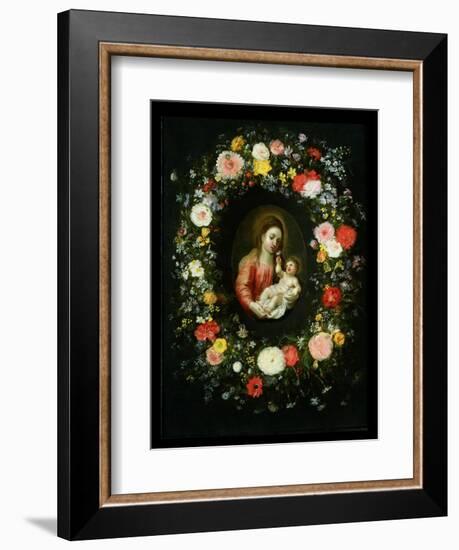 Madonna and Child Surrounded by a Garland of Flowers-Jan Brueghel the Younger-Framed Giclee Print