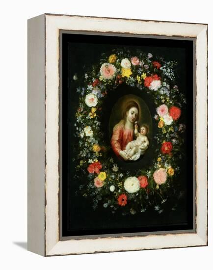 Madonna and Child Surrounded by a Garland of Flowers-Jan Brueghel the Younger-Framed Premier Image Canvas