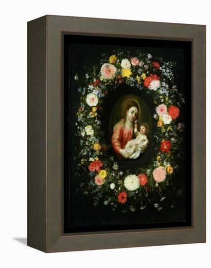 Madonna and Child Surrounded by a Garland of Flowers-Jan Brueghel the Younger-Framed Premier Image Canvas