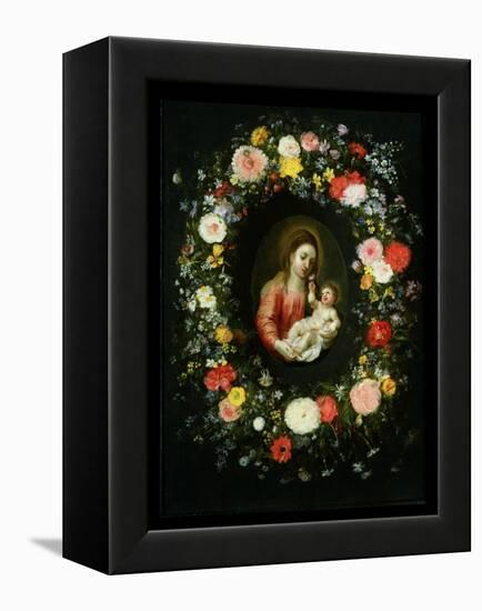 Madonna and Child Surrounded by a Garland of Flowers-Jan Brueghel the Younger-Framed Premier Image Canvas