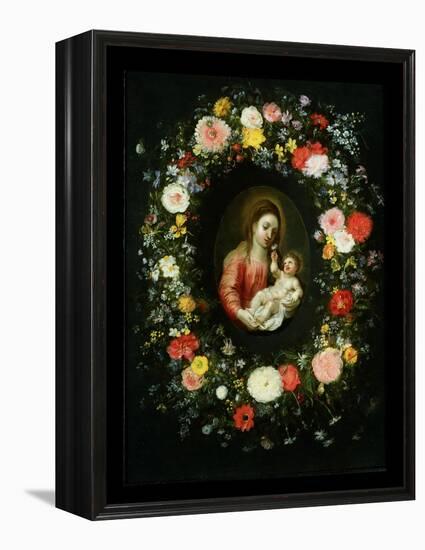 Madonna and Child Surrounded by a Garland of Flowers-Jan Brueghel the Younger-Framed Premier Image Canvas