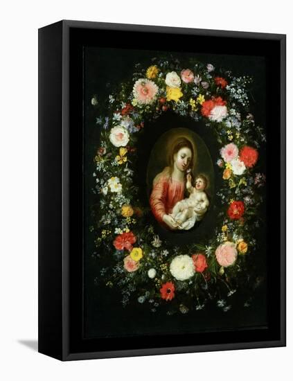 Madonna and Child Surrounded by a Garland of Flowers-Jan Brueghel the Younger-Framed Premier Image Canvas